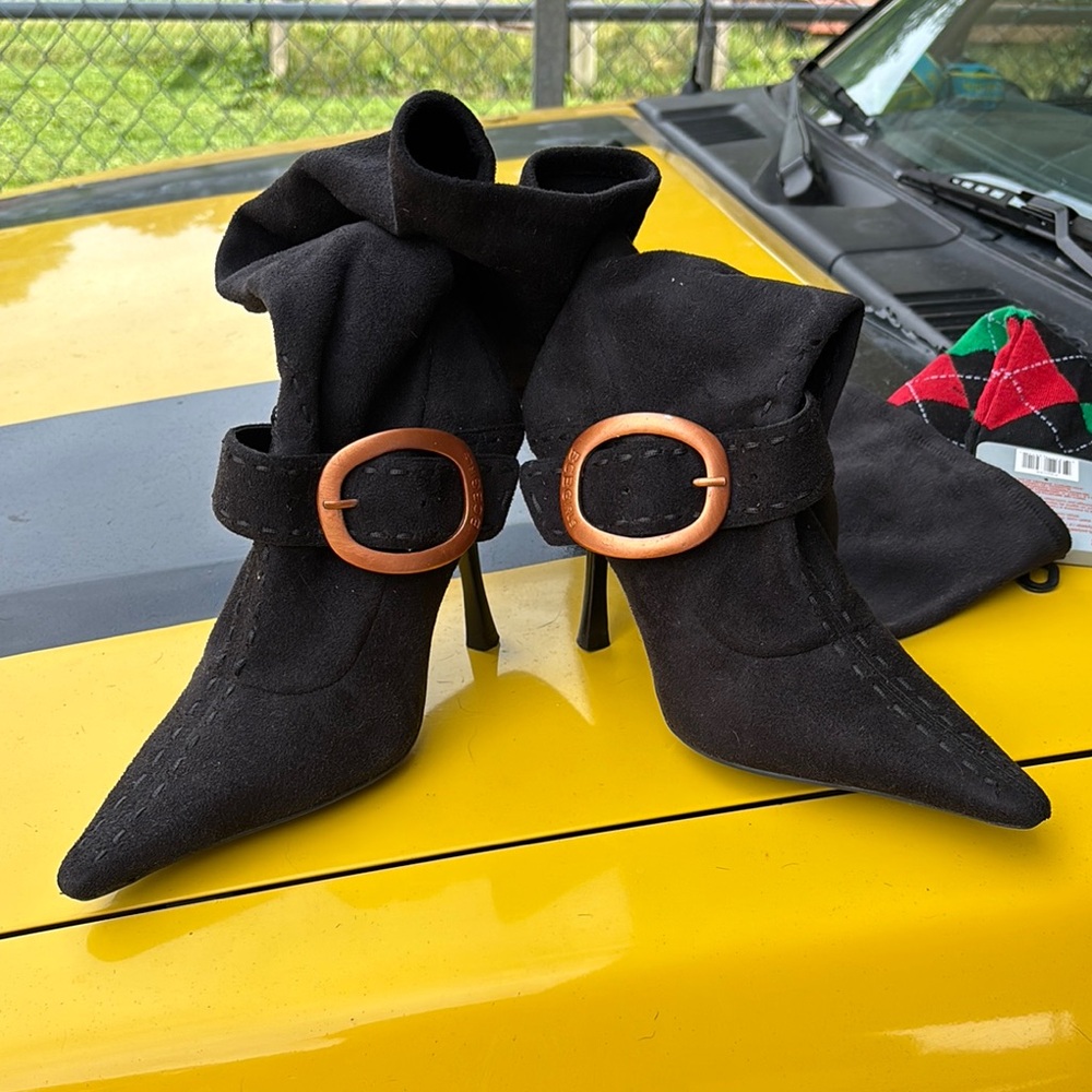 BCBGirls Black and Brown Heeled Boots with Chic Design